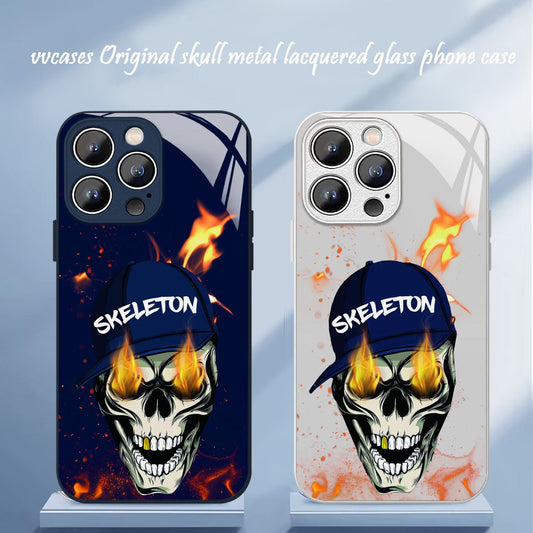 Original skull metal lacquered glass phone case