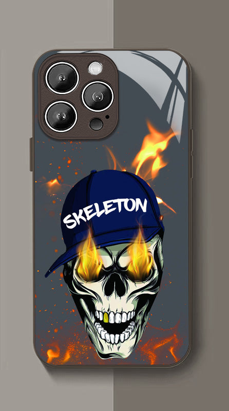 Original skull metal lacquered glass phone case